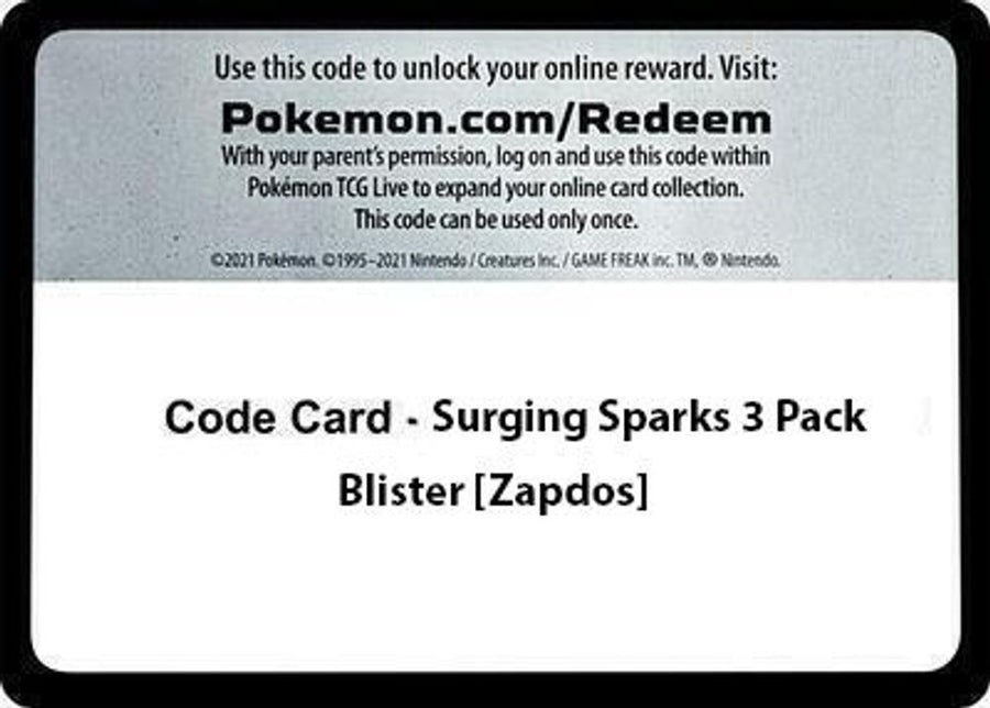 Code Card - Surging Sparks 3 Pack Blister [Zapdos]  SV08 Surging Sparks - Code Card