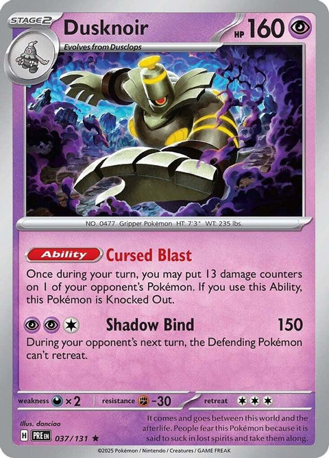 Dusknoir 037  - Reverse Holofoil SV Prismatic Evolutions - Rare