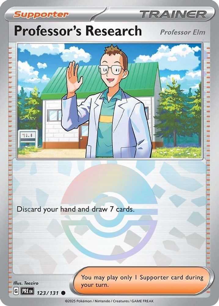 Professor's Research [Professor Elm] (Poke Ball Pattern) 123  - Holofoil SV Prismatic Evolutions - Common