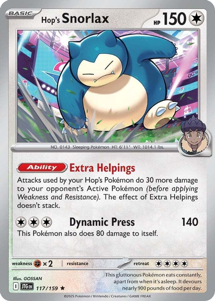 Hop's Snorlax 117  - Reverse Holofoil SV09 Journey Together - Rare