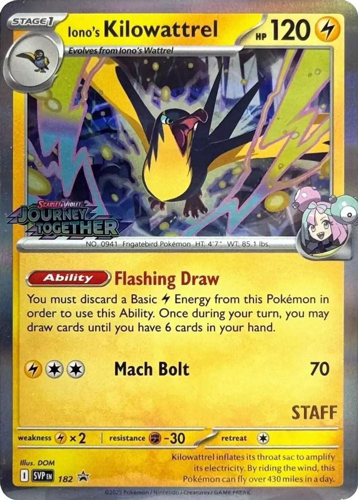 Iono's Kilowattrel (Prerelease) [Staff] 182  - Holofoil SV Scarlet & Violet Promo Cards - Promo