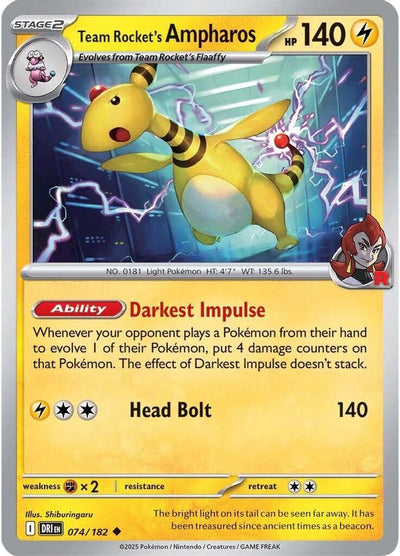 Team Rocket's Ampharos 074  - Reverse Holofoil SV10 Destined Rivals - Uncommon