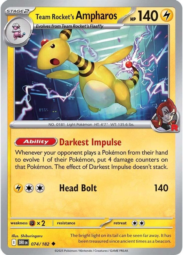 Team Rocket's Ampharos 074  SV10 Destined Rivals - Uncommon