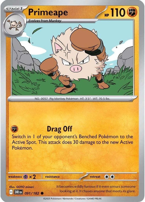 Primeape 091  - Reverse Holofoil SV10 Destined Rivals - Common