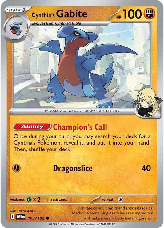 Cynthia's Gabite 103  - Reverse Holofoil SV10 Destined Rivals - Common