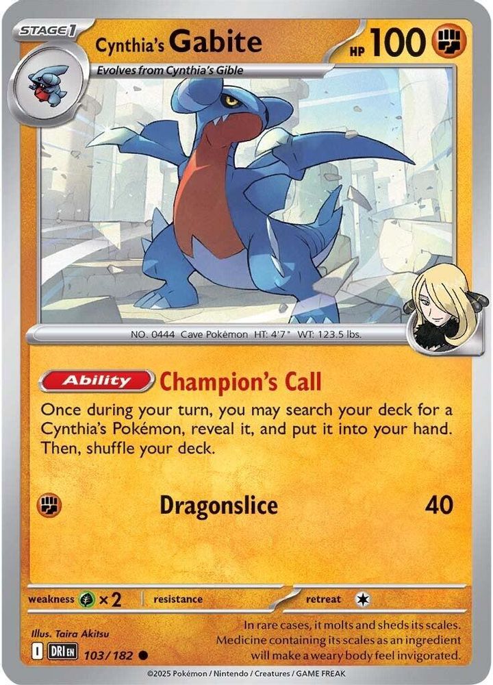 Cynthia's Gabite 103  - Reverse Holofoil SV10 Destined Rivals - Common