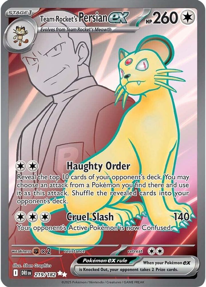 Team Rocket's Persian ex 219/182  - Holofoil SV10 Destined Rivals - Ultra Rare