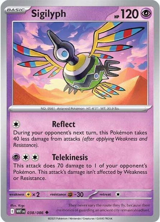 Sigilyph 038  - Reverse Holofoil SV White Flare - Uncommon
