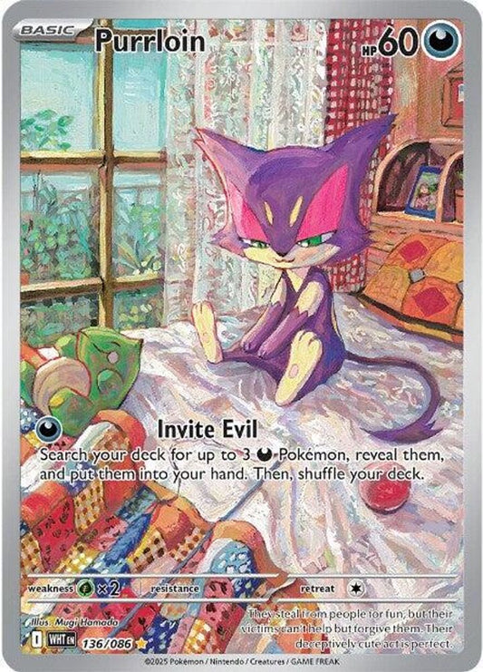 Purrloin 136/086  - Holofoil SV White Flare - Illustration Rare