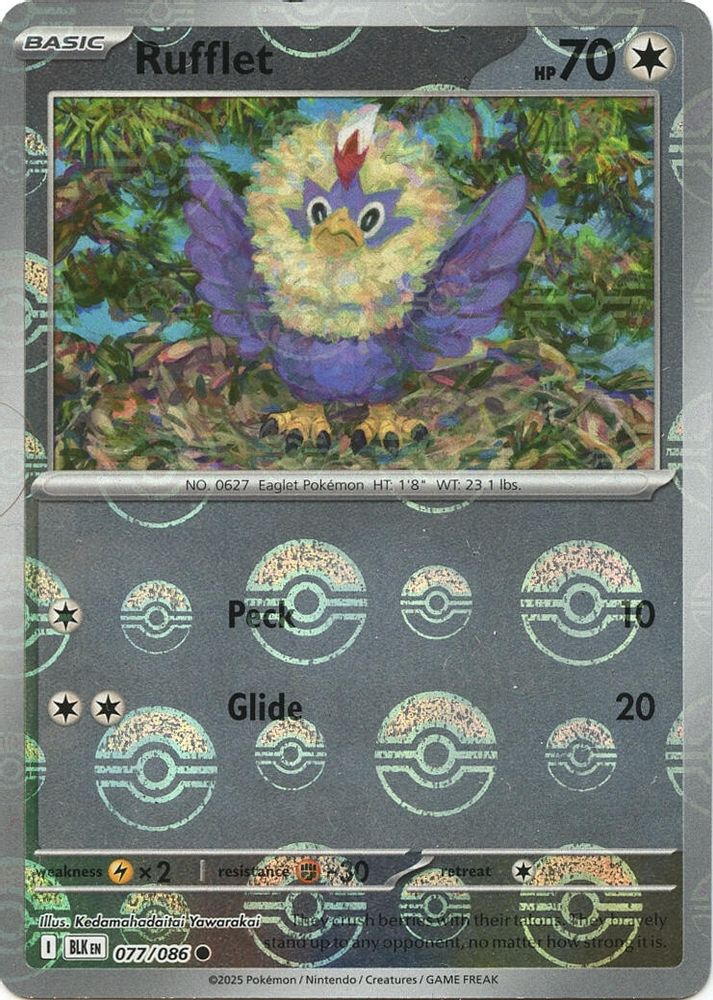 Rufflet (Poke Ball Pattern) 077  - Holofoil SV Black Bolt - Common
