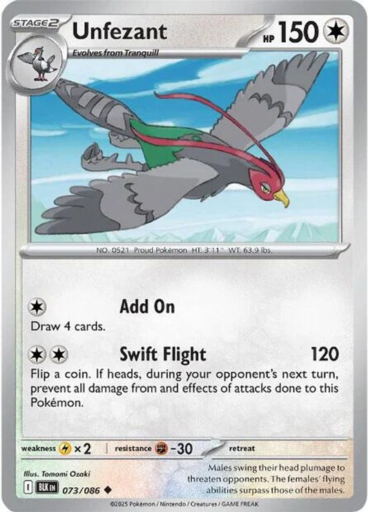 Unfezant 073  - Reverse Holofoil SV Black Bolt - Uncommon