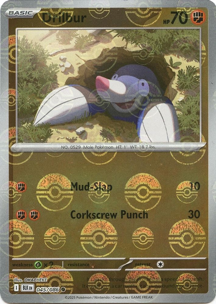 Drilbur (Poke Ball Pattern) 045  - Holofoil SV Black Bolt - Common
