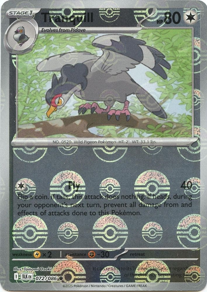 Tranquill (Poke Ball Pattern) 072  - Holofoil SV Black Bolt - Common