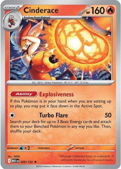 Cinderace 028  - Reverse Holofoil ME01 Mega Evolution - Rare