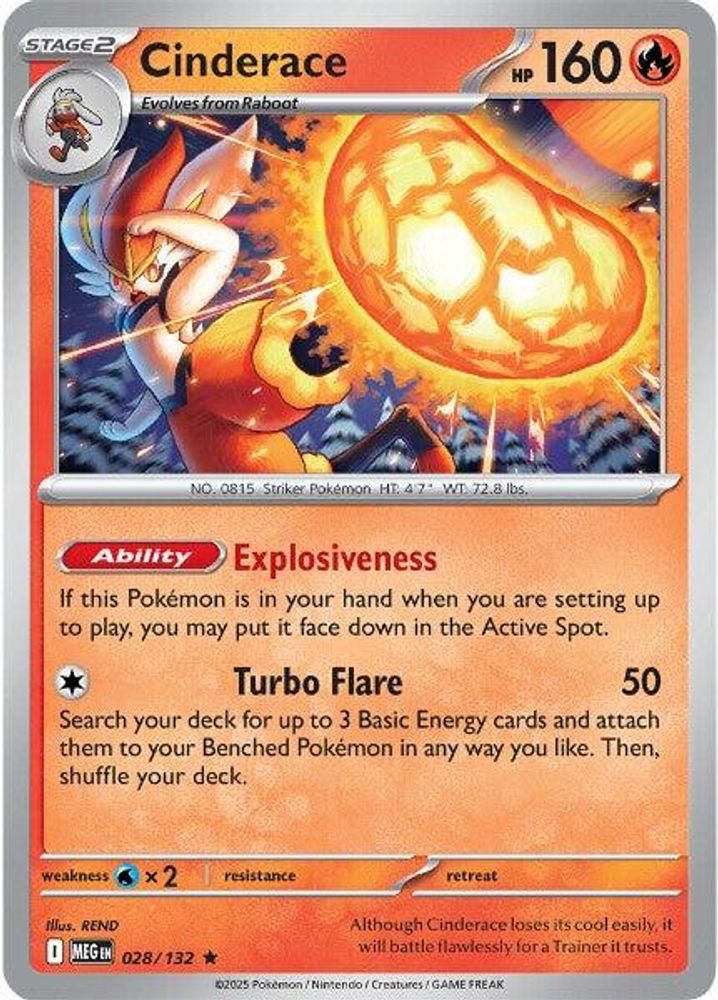 Cinderace 028  - Reverse Holofoil ME01 Mega Evolution - Rare