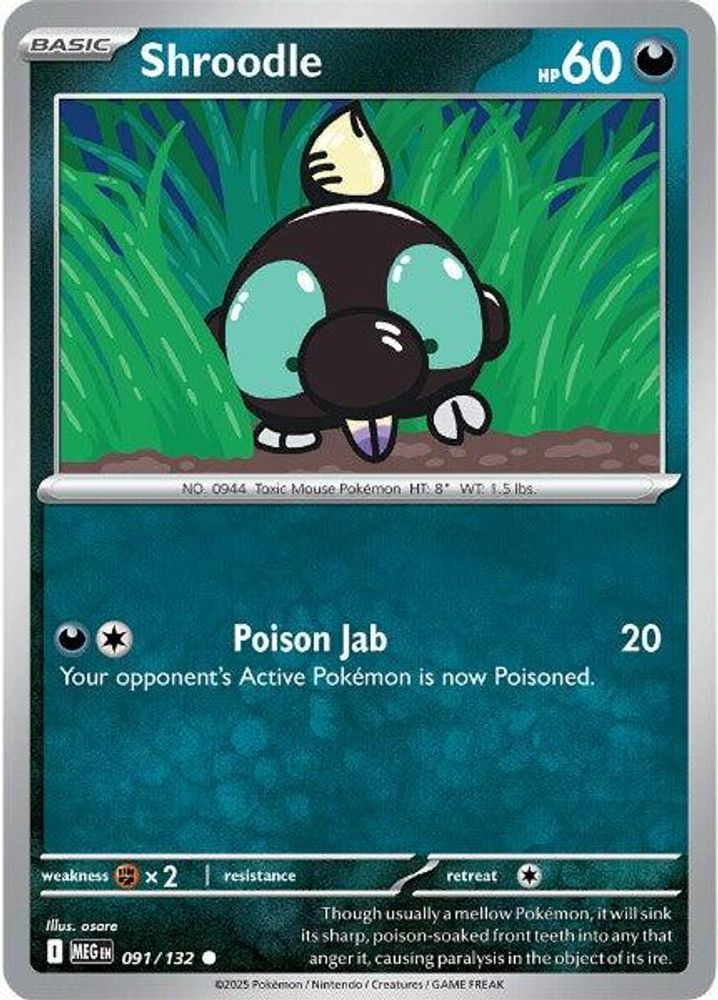 Shroodle 091/132  - Reverse Holofoil ME01 Mega Evolution - Common