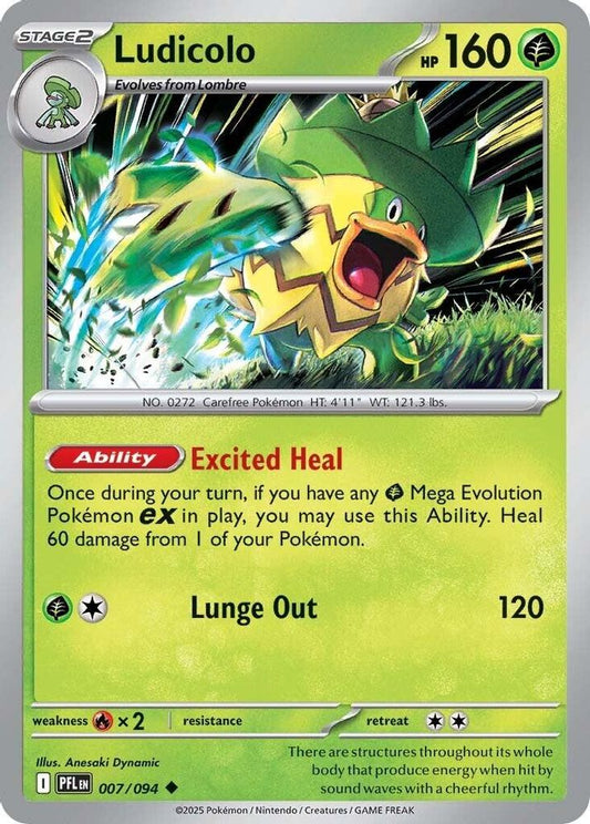 Ludicolo 007/094  - Reverse Holofoil ME02 Phantasmal Flames - Uncommon
