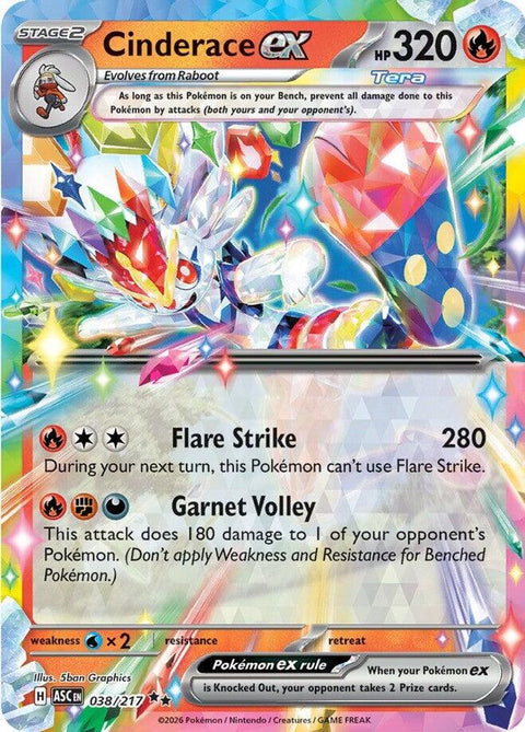 Cinderace ex 038  - Holofoil ME Ascended Heroes - Double Rare
