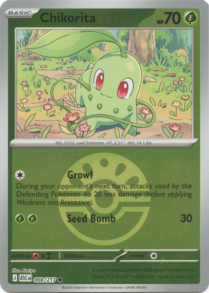 Chikorita (Friend Ball) 008  - Reverse Holofoil ME Ascended Heroes - Common
