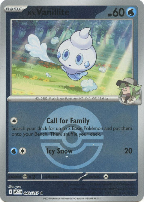 N's Vanillite (Poke Ball) 049  - Reverse Holofoil ME Ascended Heroes - Common