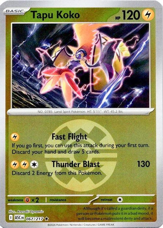 Tapu Koko (Quick Ball) 067  - Reverse Holofoil ME Ascended Heroes - Rare