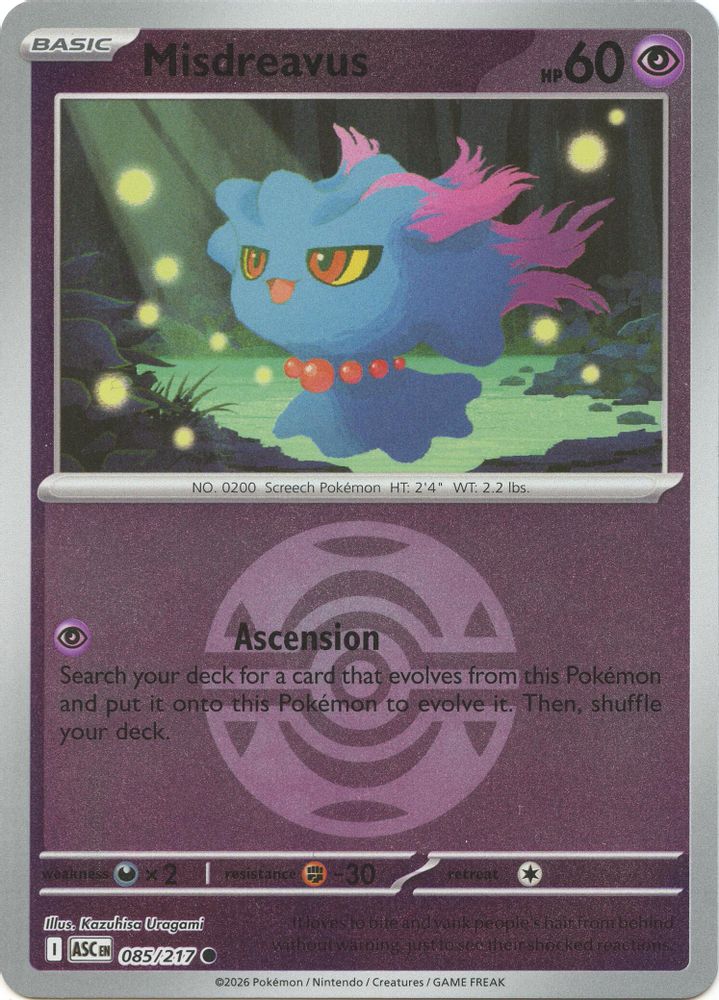 Misdreavus (Dusk Ball) 085/217  - Reverse Holofoil ME Ascended Heroes - Common