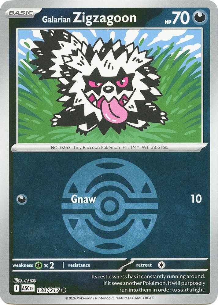 Galarian Zigzagoon (Dusk Ball) 130  - Reverse Holofoil ME Ascended Heroes - Common
