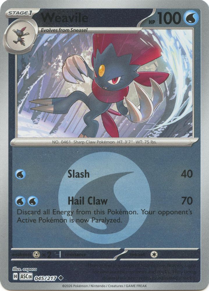 Weavile (Energy Symbol Pattern) 045/217  - Reverse Holofoil ME Ascended Heroes - Uncommon