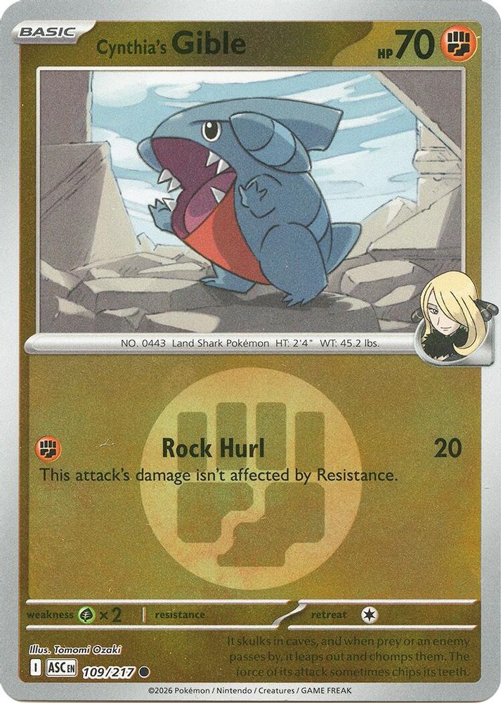 Cynthia's Gible (Energy Symbol Pattern) 109  - Reverse Holofoil ME Ascended Heroes - Common