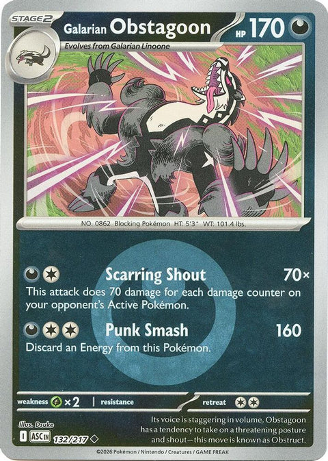 Galarian Obstagoon (Energy Symbol Pattern) 132/217  - Reverse Holofoil ME Ascended Heroes - Uncommon