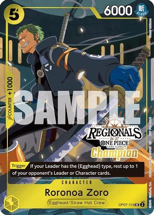 Roronoa Zoro (113) (Regionals Champion Card Set 26-27) (OP07-113) - One Piece Promotion Cards Foil
