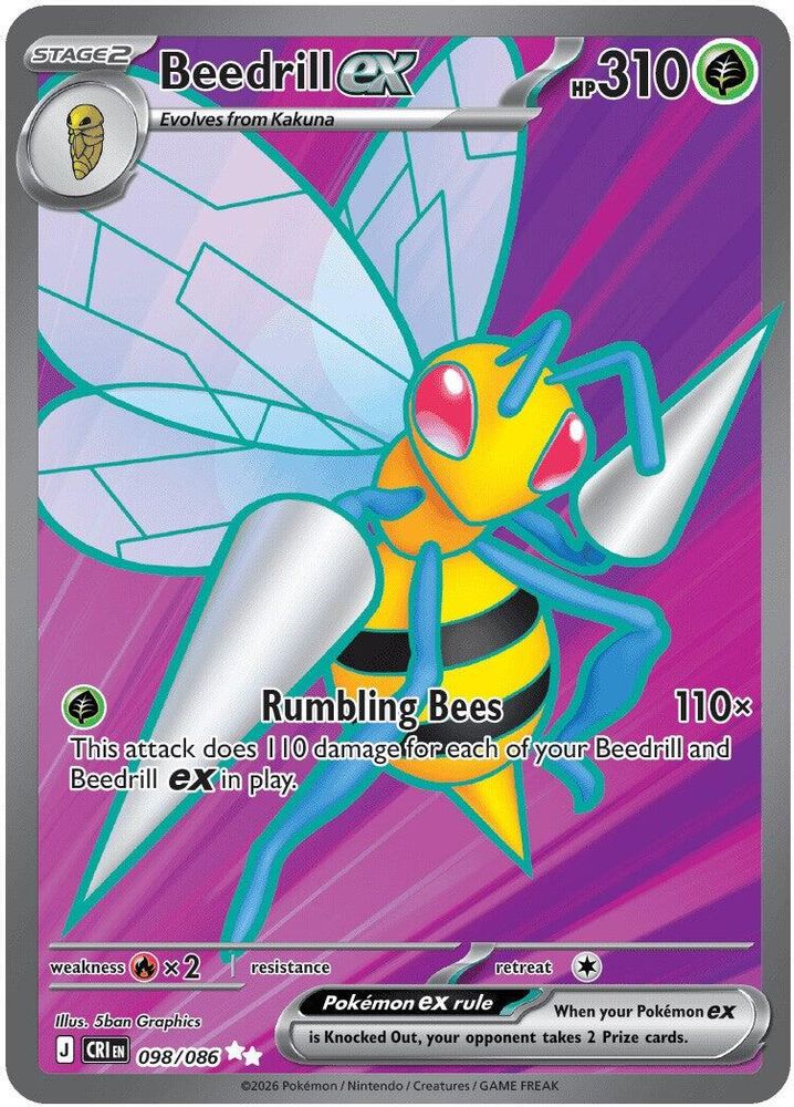 Beedrill ex 098/086  - Holofoil ME04 Chaos Rising - Ultra Rare