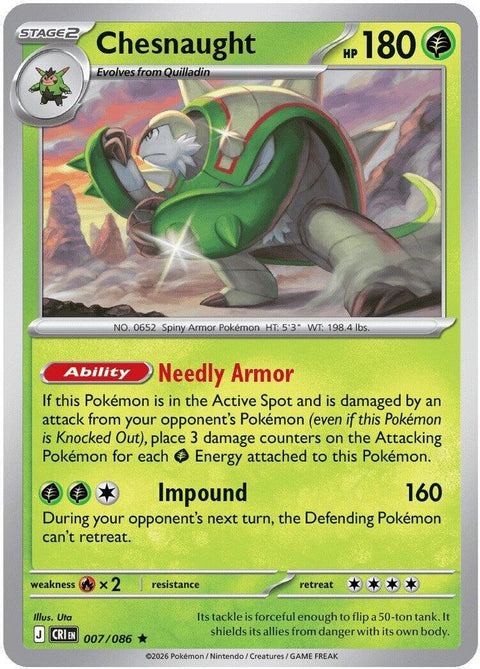 Chesnaught 007  - Holofoil ME04 Chaos Rising - Rare