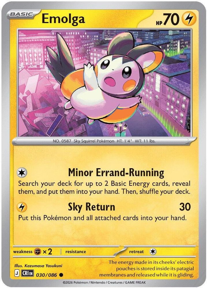 Emolga 030  - Reverse Holofoil ME04 Chaos Rising - Common