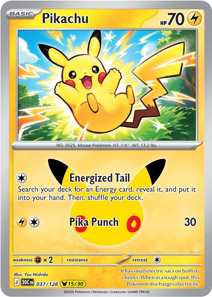 Pikachu 037/128  - Holofoil ME 30th Celebration - None