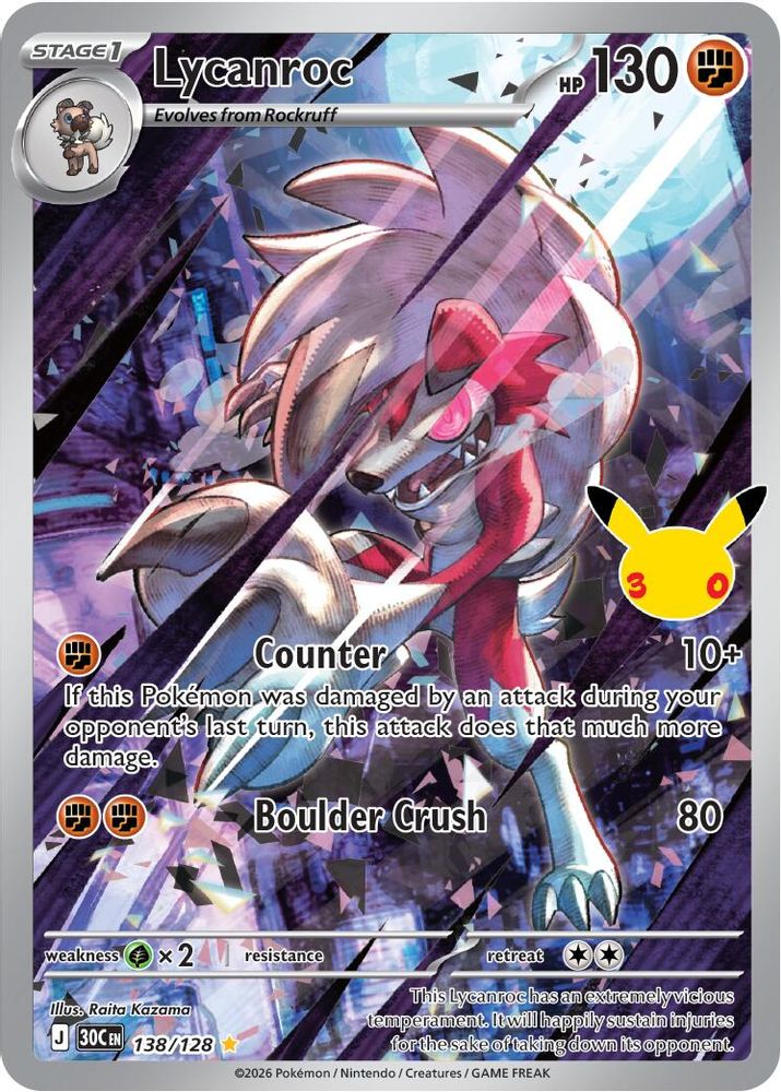 Lycanroc 138  - Holofoil ME 30th Celebration - Illustration Rare