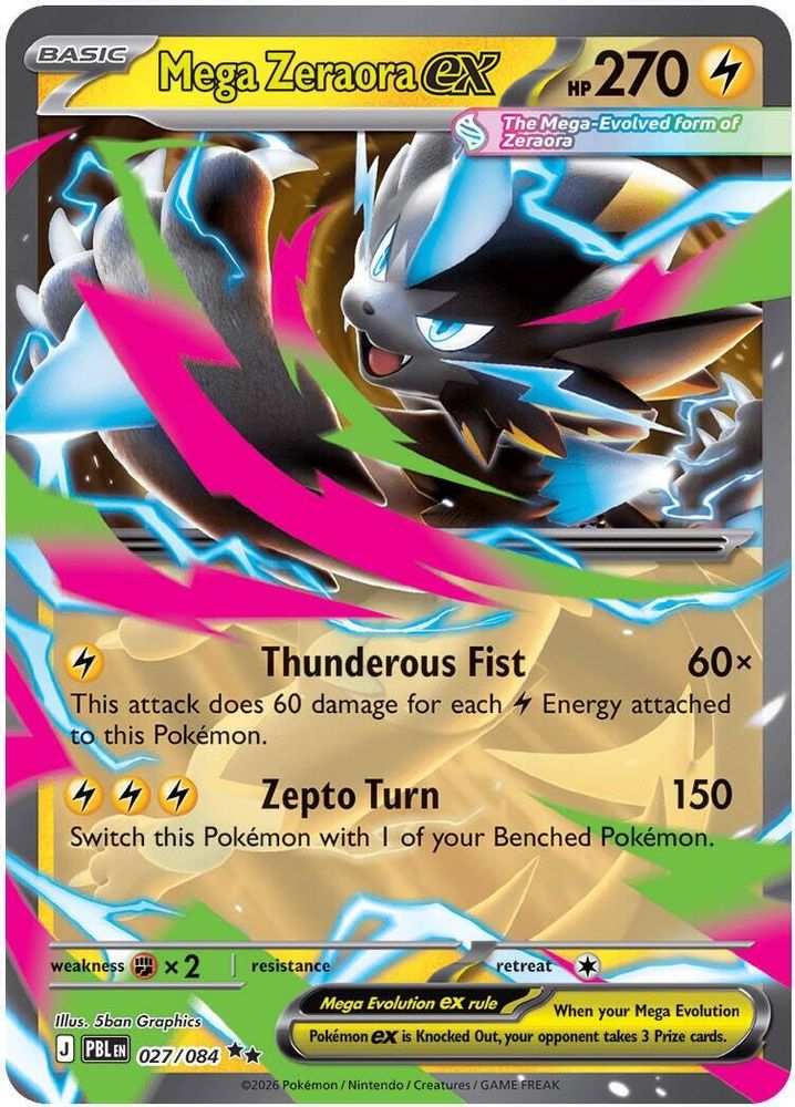 Mega Zeraora ex 027/084  - Holofoil ME05 Pitch Black - Double Rare
