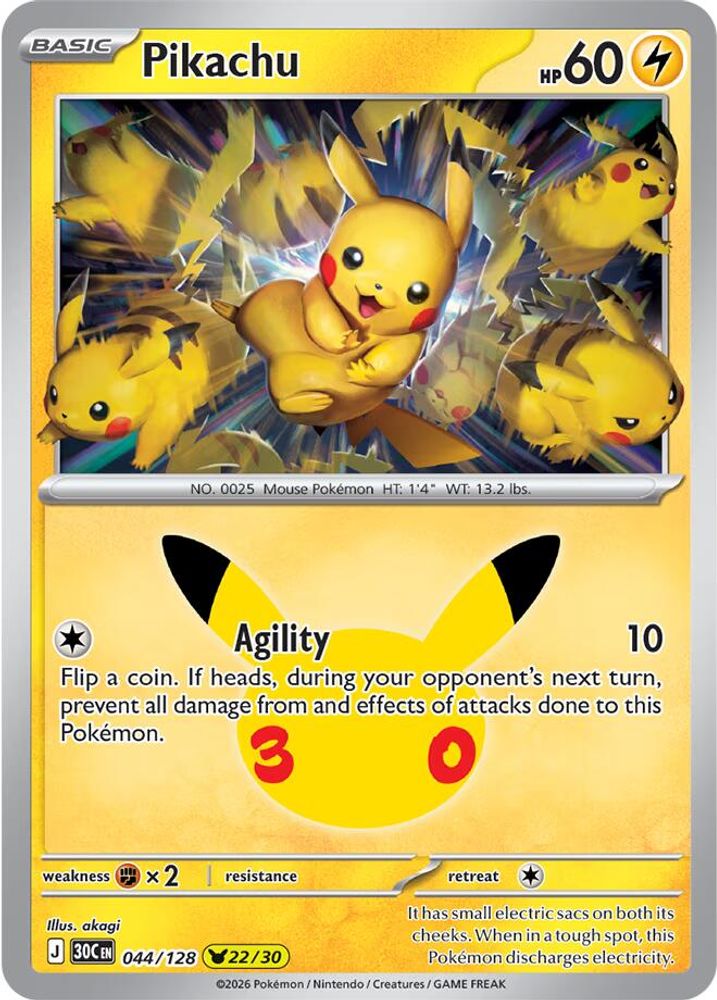 Pikachu 044/128  - Holofoil ME 30th Celebration - None
