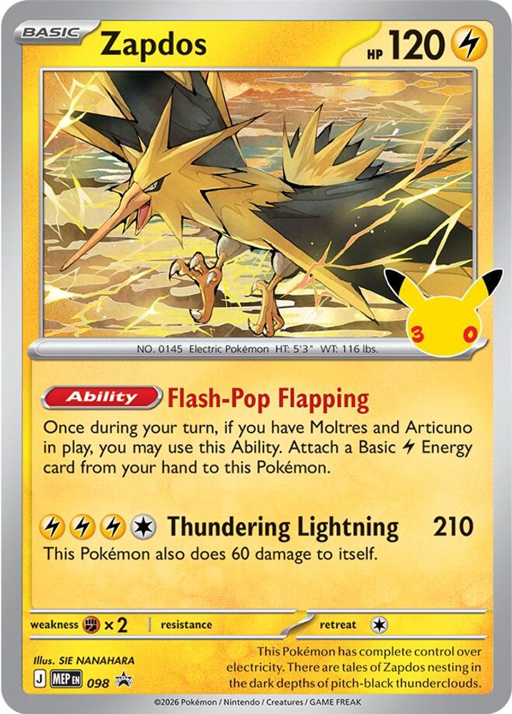 Zapdos (30th Celebration) 098  - Holofoil ME Mega Evolution Promo - Promo