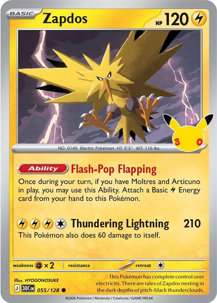 Zapdos 055/128  - Holofoil ME 30th Celebration - Common