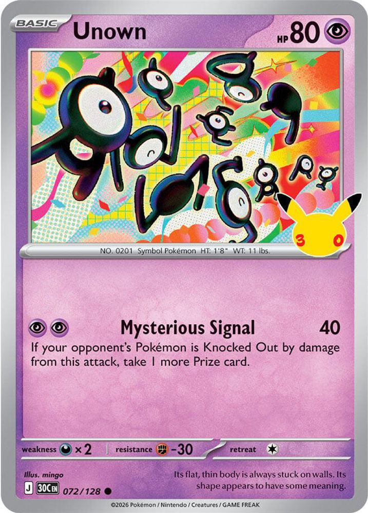 Unown 072  - Holofoil ME 30th Celebration - Common