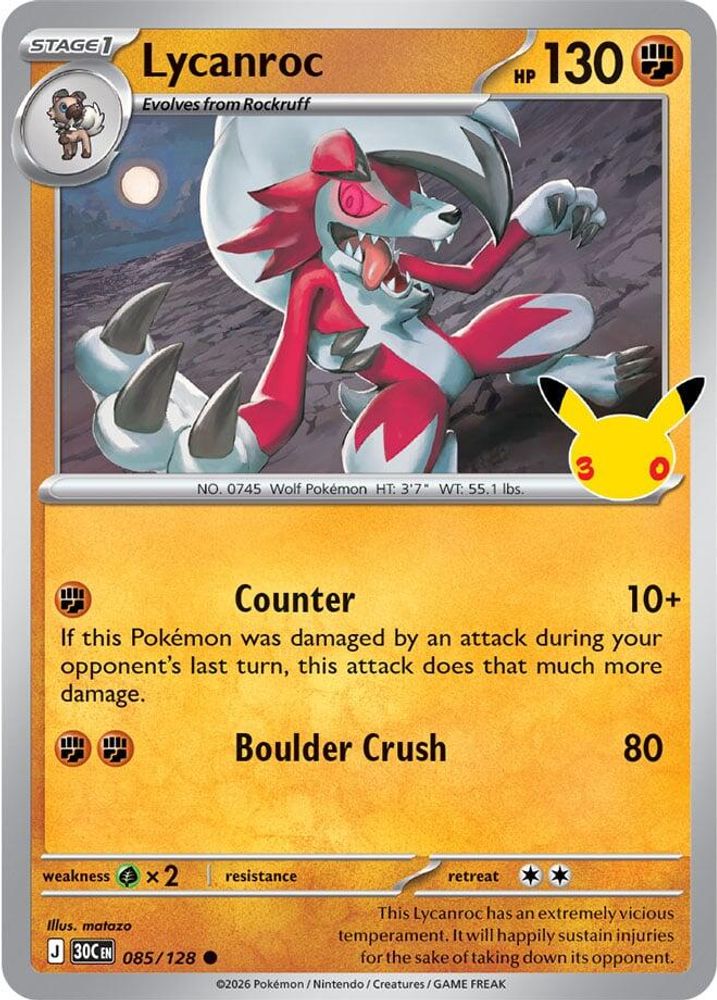 Lycanroc 085/128  - Holofoil ME 30th Celebration - Common