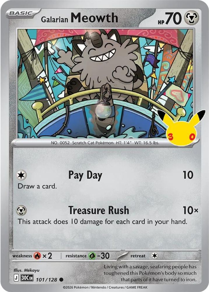 Galarian Meowth 101/128  - Holofoil ME 30th Celebration - Common